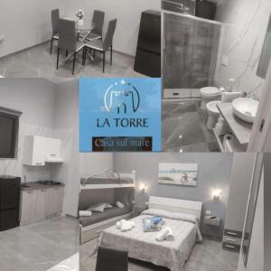 un collage di foto di un bagno e di una camera di La Torre CASA SUL MARE a Manfredonia