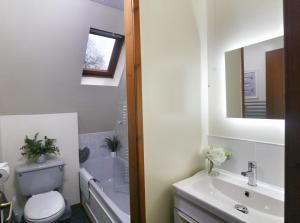 ein Badezimmer mit Toilette, Waschbecken und Spiegel in der Unterkunft Ericht Holiday Lodges in Blairgowrie + 68 Fotos