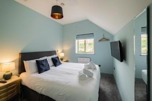 1 dormitorio con 1 cama y TV en The Barrel Room at The Northbrook Arms, en Winchester