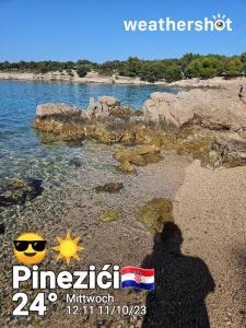 a person standing on a beach near the water at Villa Androcec in Žgaljić