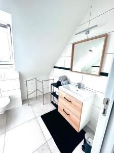 BoussuにあるIncroyable appartement près du centre de Monsのバスルーム(洗面台、鏡付)