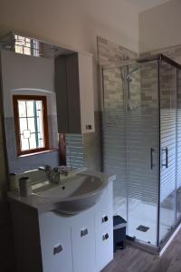 a bathroom with a sink and a shower at Da Poldino in Borgo a Buggiano