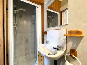 un bagno con lavandino e doccia di Pass the Keys Traditional Scottish Cottage in Beautiful Location a Rockcliffe Altre 31 foto
