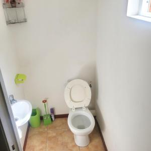 a bathroom with a toilet and a sink at Bungalow de 2 chambres avec piscine partagee jacuzzi et terrasse amenagee a Le Gosier a 5 km de la plage in Le Gosier
