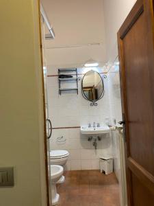 a bathroom with a toilet and a sink and a mirror at Agriturismo I Poggi Gialli in Sinalunga