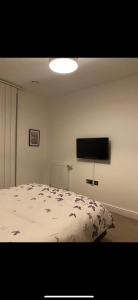 a bedroom with a bed and a flat screen tv at Luxurious suite apartment Scotland in Edinburgh