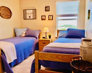 Un dormitorio con dos camas y una ventana. en Furnished 3-bed- Townhome in the Hills Near Fort Cavazos, en Copperas Cove
