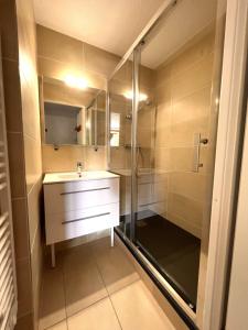 A bathroom at Apartment at the foot of the slopes with balcony