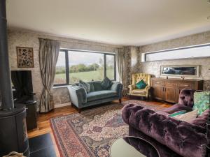 a living room with a couch and a fireplace at Thornhill in Enniscorthy