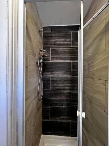 a bathroom with a shower with a toilet in it at Beautiful 1 Double Bedroom Flat Sheffield Netheredge in Heeley