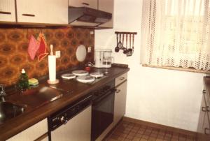 a kitchen with a stove and a counter top at Ferienwohnung Schaefer in Michelstadt