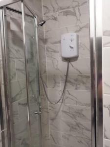 baño con ducha y puerta de cristal en Charming 1-Bed Apartment in Cork en Cork