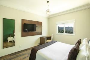 - une chambre avec un lit et une télévision à écran plat dans l'établissement Altitude Lodge Hotel, à Campos do Jordão