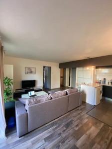 a living room with a couch and a kitchen at Appartement T2 Bayonne-Anglet in Bayonne