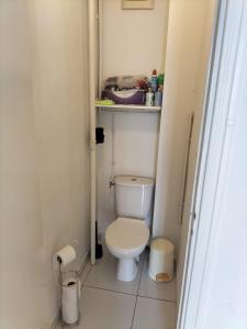 małą łazienkę z toaletą w pokoju w obiekcie Joli appartement proche métro w mieście Lyon