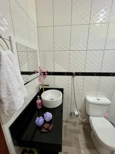 ヴェンダ・ノーヴァ・ド・イミグランテにあるCasa de sítio Caxixeのバスルーム(トイレ、洗面台付)