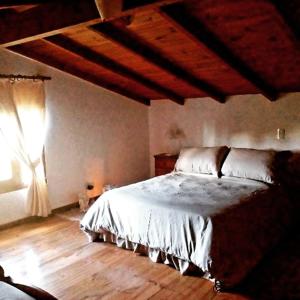 een slaapkamer met een bed en een houten vloer bij POSADA EL ROMANCE in Tandil