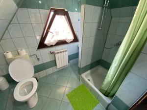 a bathroom with a toilet and a window and a shower at Gościniec Stachoń in Zakopane