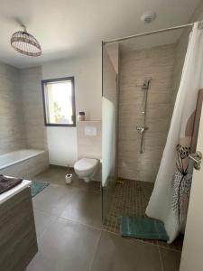 a bathroom with a shower and a toilet at Maison Bijou 3 chambres à 10min de DisneyLand Paris in Chalifert