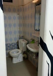a small bathroom with a toilet and a sink at Le zèbre in Dakar