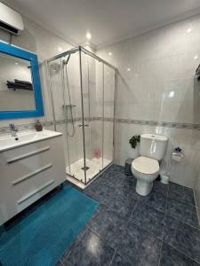 uma casa de banho com um chuveiro, um WC e um lavatório. em Jumeke Home em Castro-Urdiales