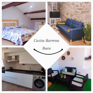 a collage of photos of a bedroom and a living room at Casita Barrena in Bueu