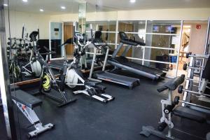 - une salle de sport avec plusieurs vélos d'exercice et des tapis de course dans l'établissement Los Herederos Hotel Piedras Negras, 