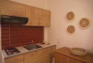 a kitchen with a sink and a counter top at Athena Kythera in Dhiakofti