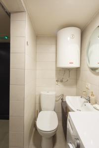 La salle de bains blanche est pourvue de toilettes et d'un lavabo. dans l'établissement Wood cabin Kolasin, à Kolašin