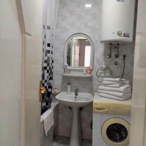 a small bathroom with a sink and a mirror at Stan na dan Alexa sa free parkingom in Novi Sad