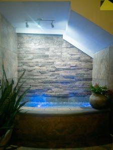 a room with a therapeutic tub in a stone wall at Hotel JL in Tierra Blanca