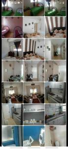 a collage of pictures of a room with boxes at Bel appartement à 5min de la plage in Tangier