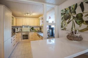 a kitchen with a white counter top in a room at Wilhelm Appartements 100qm im Zentrum Brackenheim nähe Tripsdrill in Brackenheim