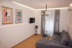 ein Wohnzimmer mit einem Sofa und einem TV in der Unterkunft Audrey apartment Belgrade in Belgrad