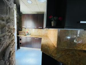 a kitchen with wooden cabinets and a counter top at Cathedral Dreams in Girona
