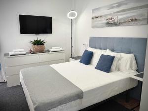 um quarto com uma cama e uma televisão na parede em Apartamento Flamingo Gran Alacant em Santa Pola