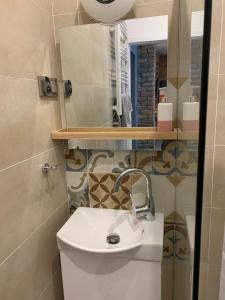 W łazience znajduje się toaleta, umywalka i lustro. w obiekcie Siedlisko Kępina Zdrój w mieście Ostrów