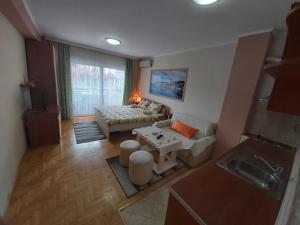a living room with a couch and a table at Lazo's Apartments in Ohrid