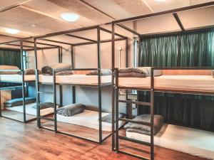 a room with four bunk beds in it at Bus Hostel Reykjavik - Reykjavik Terminal in Reykjavík