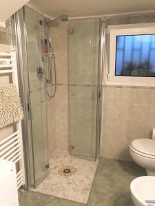 een badkamer met een douche en een toilet bij Colomba Apartment in Tolè