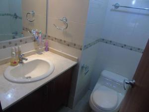 ein Bad mit einem Waschbecken und einem WC in der Unterkunft apartamento san martin in Quito