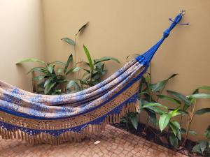 a blue hammock sitting next to a plant at BrotasLoft in Brotas