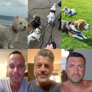 un collage de fotos de personas y perros en Seascape Camber Sands Holiday Let, en Camber