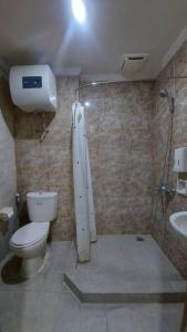 a bathroom with a shower and a toilet and a sink at Galeri Ciumbuleuit Apartment 1 2BR 1BA - code 26A in Bandung
