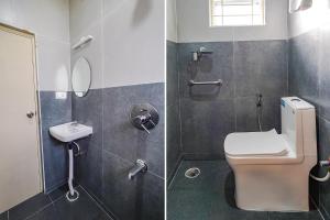 two pictures of a bathroom with a toilet and a sink at FabHotel Happy Home Stays in Bangalore