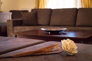 un soggiorno con un divano e un tavolino da caffè di Leone Luxury Villas a Kalamákion Altre 138 foto