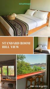 a collage of photos with a bed and a room at Escape Bajo in Labuan Bajo