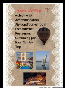 a collage of pictures of a resort and a hot air balloon at Mama Africa Apts & Studios in Luxor