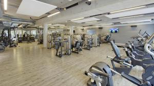 a gym with rows of treadmills and machines at Elbstrand Resort Krautsand - Hotel Elbstrand in Drochtersen