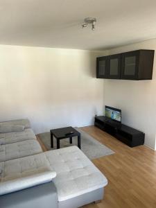 a living room with a bed and a flat screen tv at Apartment in Karlsruhe in Karlsruhe